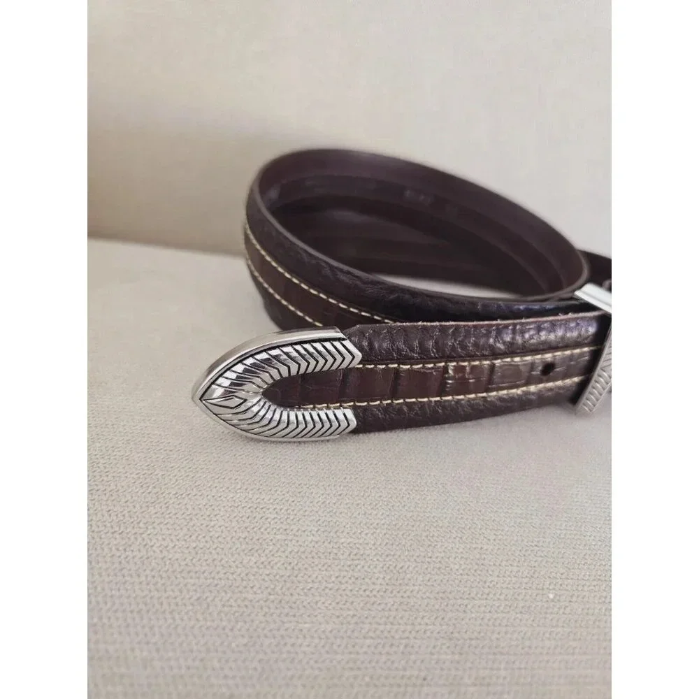 Vintage Bison Coloma Brown 5162 Leather Buckle Belt USA Croc Emboss Mens Size 40